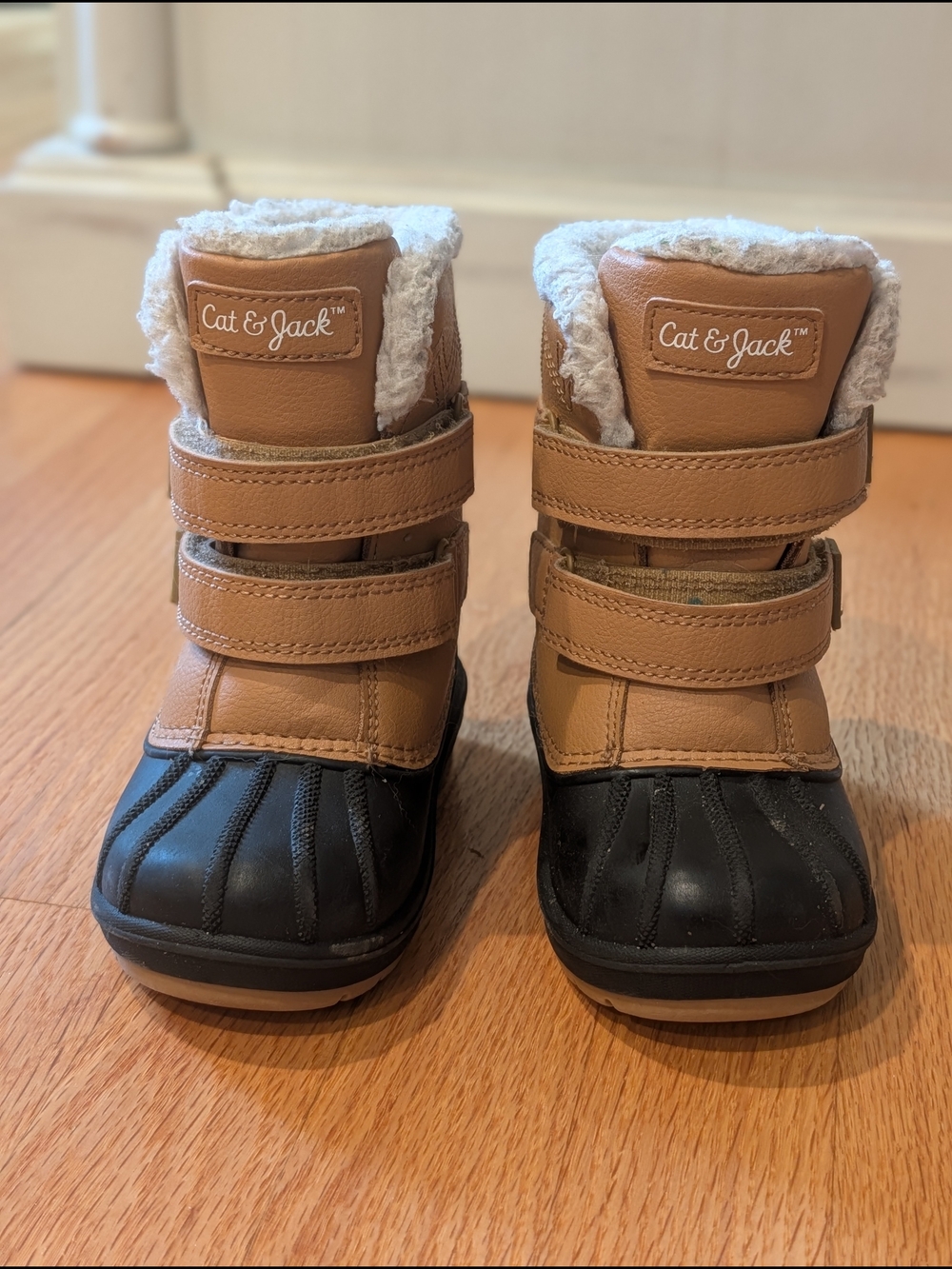 Cat & Jack Tan and Black Kids Snow Boots with Faux Fur Trim